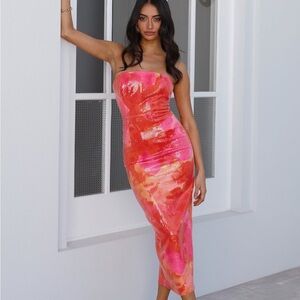 RUNAWAY ORALIE MIDI DRESS ORANGE FLORAL